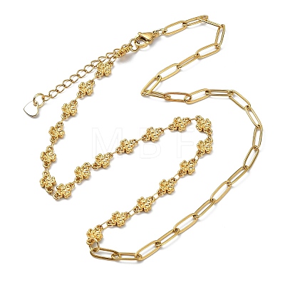 Saint Patrick's Day 304 Stainless Steel Clover Link Chain and Paperclip Chain Necklaces for Women NJEW-JN06171-1