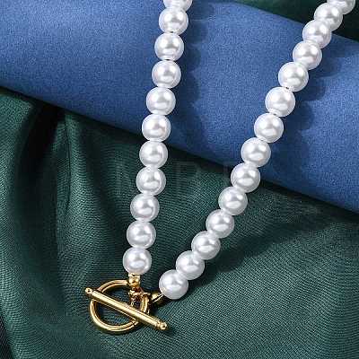 8MM White Round Plastic Pearl Beaded Necklaces for Women NJEW-L469-01G-1