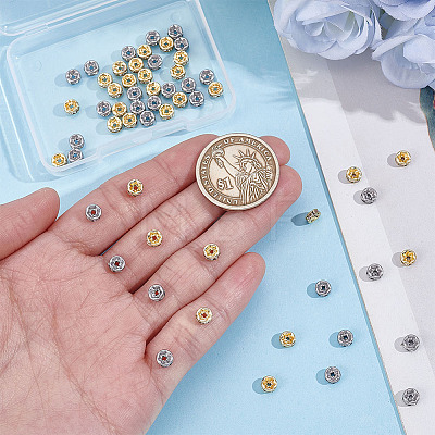 60Pcs 2 Colors 316 Surgical Stainless Steel Rhinestone Spacer Beads STAS-HY0002-08-1