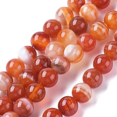 Natural Striped Agate/Banded Agate Beads Strands G-G582-8mm-59-1