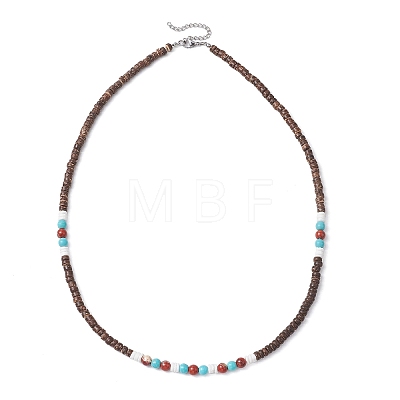 Summer Beach Natural Red Jasper & Synthetic Turquoise & White Shell & Coconut Beaded Necklaces NJEW-JN05011-1