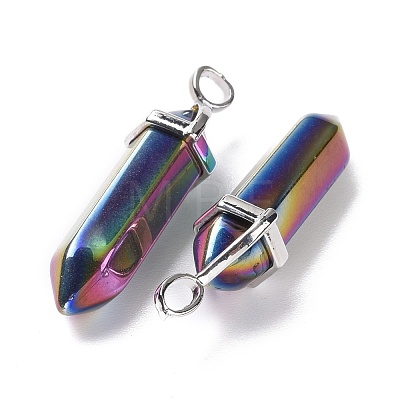 Rainbow Color Faceted Bullet Glass Pointed Pendants KK-E282-02P-01-1