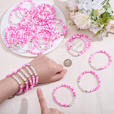 32Pcs Handmade Polymer Clay & Acrylic Bead Bracelets BJEW-PH02015-1