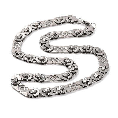 201 Stainless Steel Hollow Rectangle Byzantine Chain Necklace NJEW-F222-14P-1