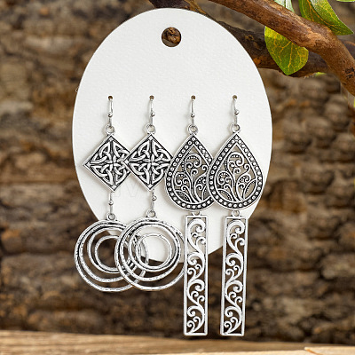 4 Pairs Zinc Alloy Dangle Earrings FS-WG0AE12-05-1