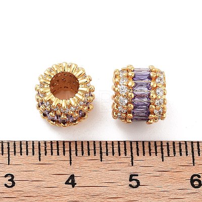 Column Brass Micro Pave Clear Cubic Zirconia Beads KK-S394-02B-1