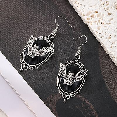 Halloween Bat Alloy Glass Dangle Earrings FS-WG54020-04-1