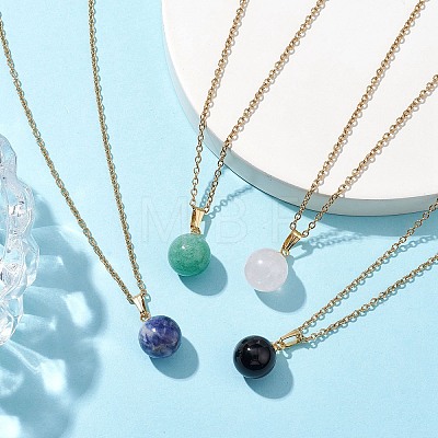 Round Gemstone Pendant Necklaces NJEW-JN04718-02-1