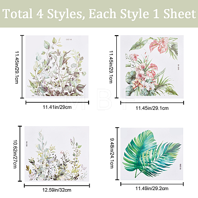 CREATCABIN 4 Sheets 4 Styles Plant PVC Self Adhesive Decorative Stickers DIY-CN0002-96-1