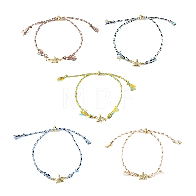 Ocean 304 Stainless Steel Link Adjustable Braided Polycotton Metallic Cord Slider Bracelets BJEW-JB14245-03-1