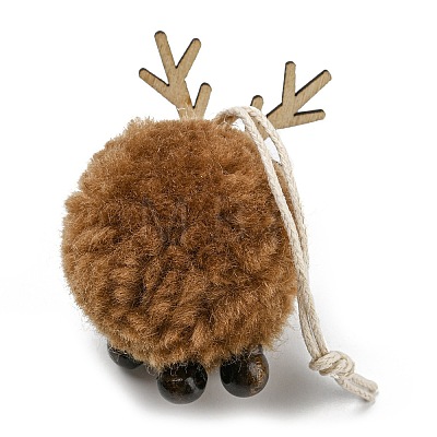 Christmas Themed Plush & Wood Deer Ball Pendant Decoration HJEW-E008-01D-1