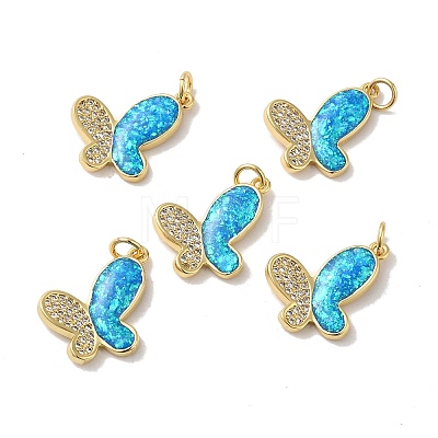 Rack Plating Brass Micro Pave Cubic Zirconia with Synthetic Opal Pendants KK-D088-07G-1