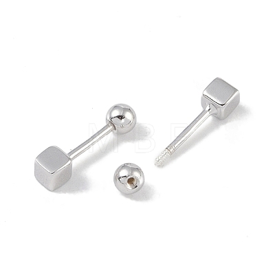 Anti-Tarnish Cube Rhodium Plated 999 Sterling Silver Earlobe Plugs for Women EJEW-S215-25P-01-1