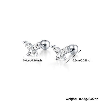 Rhodium Plated 925 Sterling Silver Micro Pave Cubic Zirconia Stud Earrings EZ7349-1-1