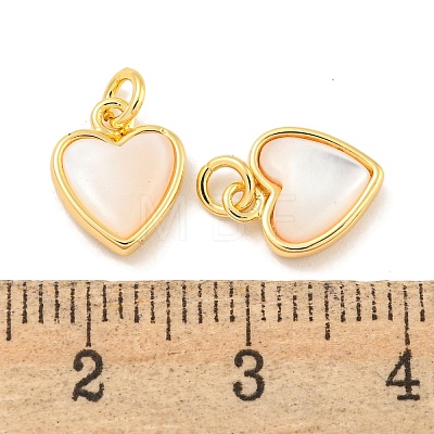 Natural Shell & Brass Heart Charms with Jump Rings KK-P275-09G-1