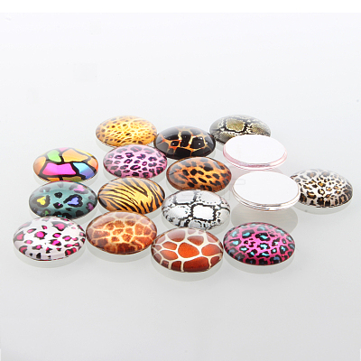 Half Round/Dome Animal Skin Printed Glass Cabochons GGLA-A002-25mm-OO-1