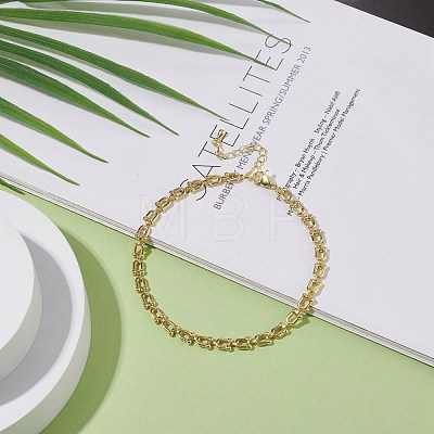 Brass Initial Letter U Link Chain Anklet for Women AJEW-AN00489-1