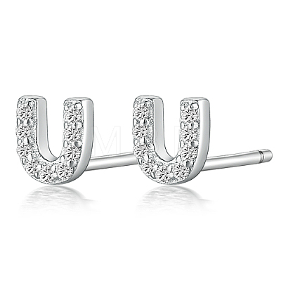 Anti-Tarnish Rhodium Plated 925 Sterling Silver Initial Letter Stud Earrings HI8885-21-1