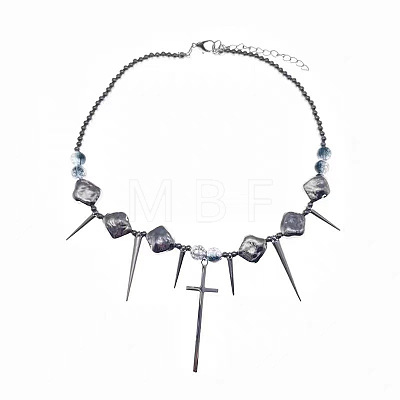 201 Stainless Steel with CCB Plastic Spiked Cross Pendant Choker Necklaces for Men FS-WG8A346-01-1
