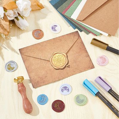 Brass Wax Seal Stamps with Rosewood Handle AJEW-WH0412-0091-1