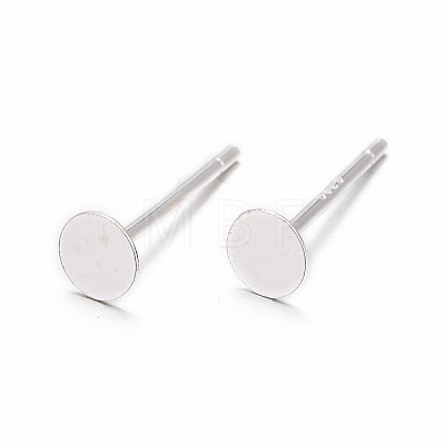 925 Sterling Silver Round Flat Pad Stud Earring Findings STER-T002-200S-1