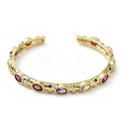 Rack Plating Brass Pave Colorful Cubic Zirconia Open Cuff Bangles for Women BJEW-K244-02G-1