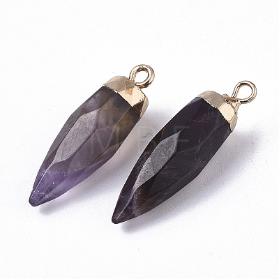 Top Golden Plated Natural Amethyst Pointed Pendants X-G-S359-078F-1