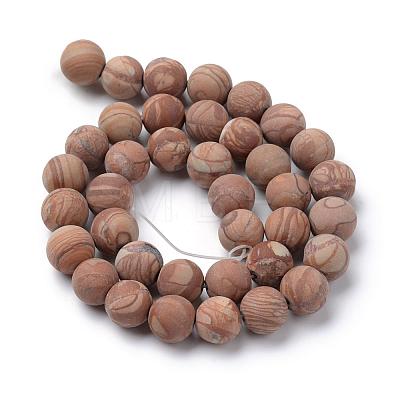Natural Wood Lace Stone Round Bead Strands G-T055-8mm-06-1