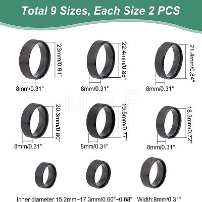 DICOSMETIC 18Pcs 9 Size 201 Stainless Steel Plain Band Ring for Men Women RJEW-DC0001-07A-1