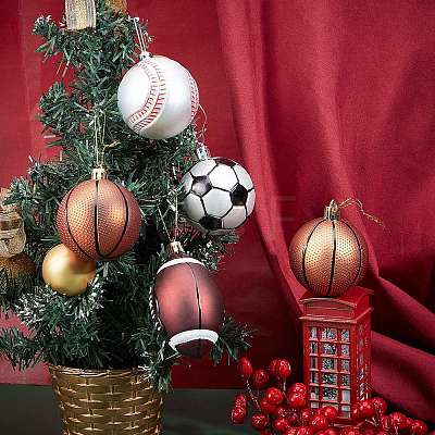 CHGCRAFT 6Pcs Football & Basketball & Baseball & Rugby Plastic Christmas Ball Pendants DIY-CA0003-20-1