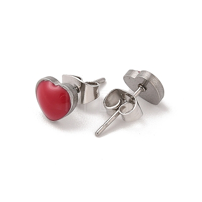3 Pairs 3 Colors 304 Stainless Steel Enamel Heart Stud Earrings for Women EJEW-K279-01P-1