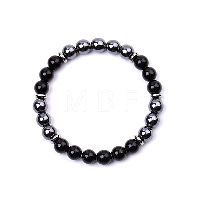 Glass & Synthetic Non-magnetic Hematite Round Beads Stretch Bracelets for Women Men KJ2327-2-1