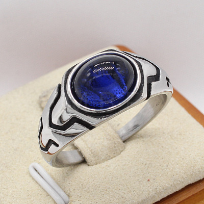 316L Surgical Stainless Steel and Synthetic Gemstone Finger Rings for Men FS-WG3E90C-07-1