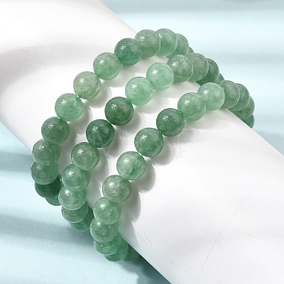 Natural Green Strawberry Quartz Round Beaded Stretch Bracelets for Women GG-CBA3F02-01-1