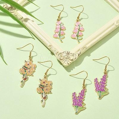 3 Pair 3 Style Flower of Life Alloy Enamel Dangle Earrings with 304 Stainless Steel Pins EJEW-JE05358-1