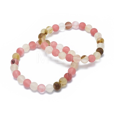 Frosted Tigerskin Glass Bead Stretch Bracelets BJEW-K212-A-016-1