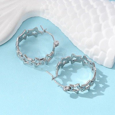 Non-Tarnish Hollow Star 304 Stainless Steel Hoop Earrings for Women STAS-A057-14P-1