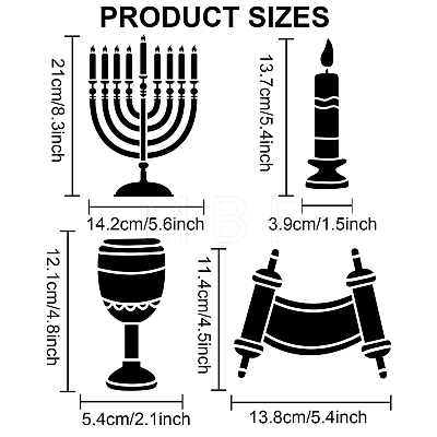 1 Set Hanukkah PET Hollow Out Drawing Painting Stencils DIY-MA0002-19A-1