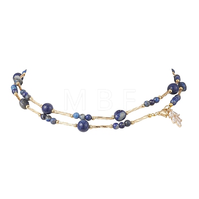 Natural Lapis Lazuli Round and Nuggets Lariat Necklaces NJEW-JN05727-1