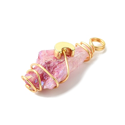 2Pcs Electroplated Natural Quartz Crystal Dyed Copper Wire Wrapped Pendants PALLOY-JF03170-01-1