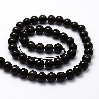 Natural Golden Sheen Obsidian Beads Strands G-F364-08-6mm-1
