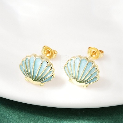 Brass Enamel Stud Earrings EJEW-R032-07G-02-1