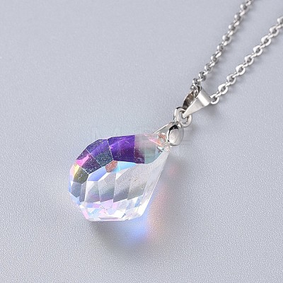 Electroplated Glass Pendant Necklaces NJEW-JN02503-1