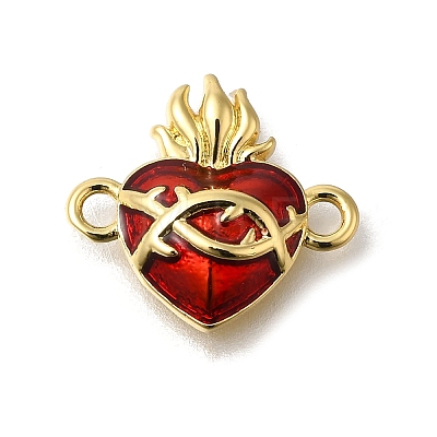 Brass Enamel Sacred Heart of Jesus Links Connector Charms KK-M101-06G-1