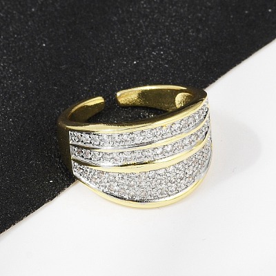 Brass Micro Pave Cubic Zirconia Open Cuff Ring for Women RJEW-F177-03GP-08-1