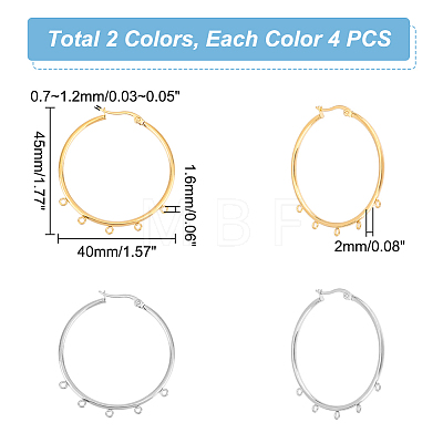 Unicraftale 8Pcs 2 Colors 304 Stainless Steel Huggie Hoop Earring Findings STAS-UN0044-76-1