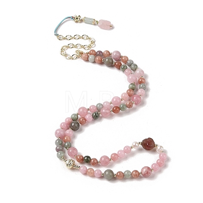 Natural Agate & Pearl &  Natural Rose Quartz Beaded Necklaces NJEW-L119-08G-1