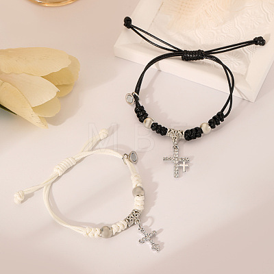 Alloy Rhinestone & Wax Cord Charm Bracelets WG5D9F2-01-1