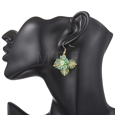 Flower Brass Glass Seed Beads Dangle Earrings EJEW-MZ00650-1
