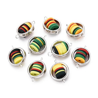Polymer Clay Disc Beads with CCB Plastic Ring Frame Connector Charms CLAY-T022-33M-1